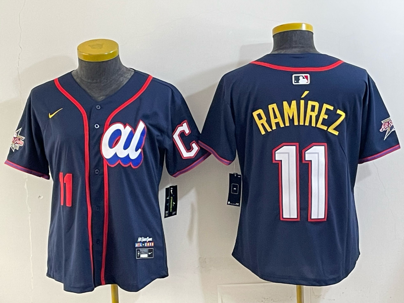 Women Cleveland Indians #11 Ramirez Blue All star Nike 2025 MLB Jersey 003->women mlb jersey->Women Jersey
